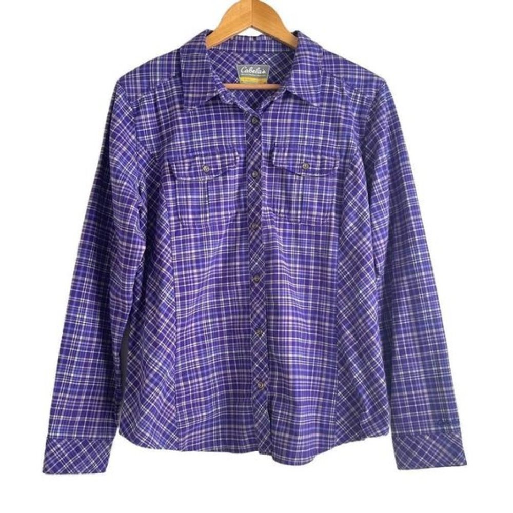 Cabelas?Womens Purple and?White Checkered Heavier Weight Flannel